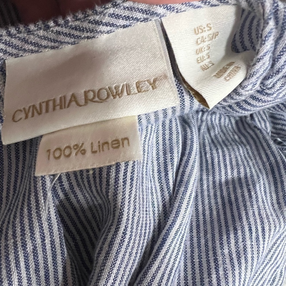 CYNTHIA ROWLEY Striped Linen Blue White Sheath​​​​​​ Mini Dress Sz S - Picture 5 of 5